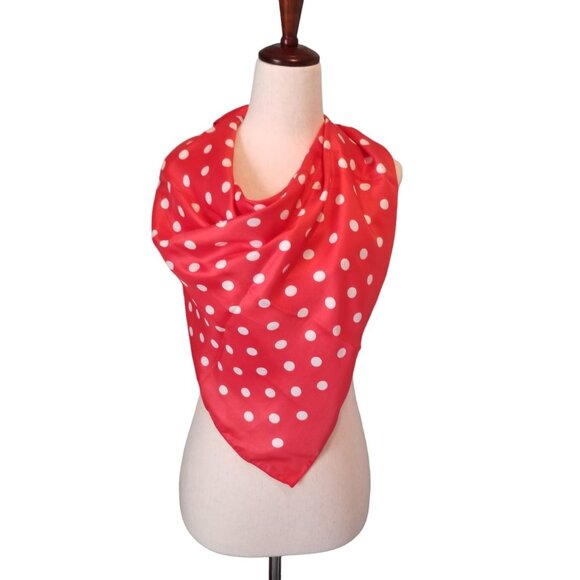 Vintage Scarf Red Polka Dot Square Polyester Cosplay Rockabilly Retro Housewife - Picture 3 of 9